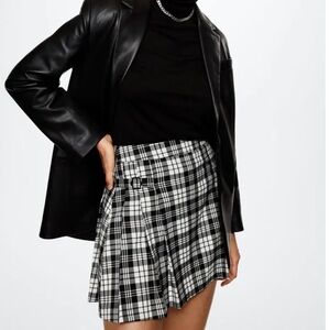 Mango Black and White Plaid Mini Skirt